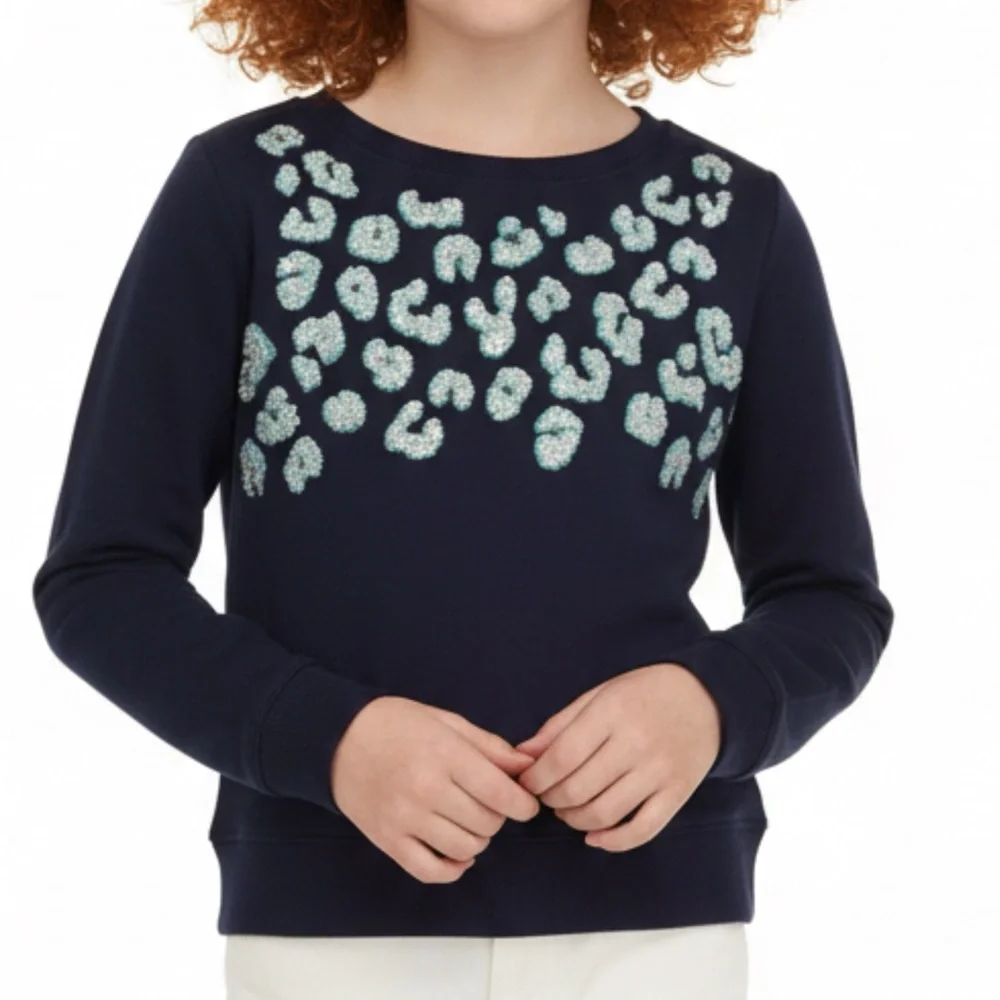 Cheetah Print Navy Blue‎ 14 Sweater Top Glitter 4273